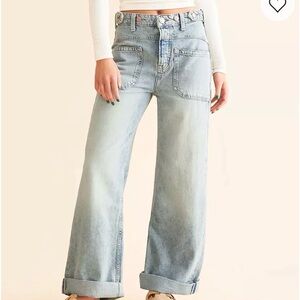 Free People We The Free Palmer Wide Cuff Jeans - Light Wash